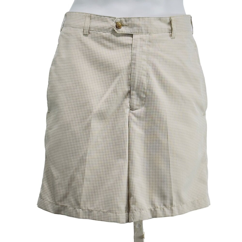DONALD ROSS Men's Performance Shorts Tan Checked Deep Front Pockets Size 33